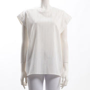 ストライプ柄クルーネックブラウス