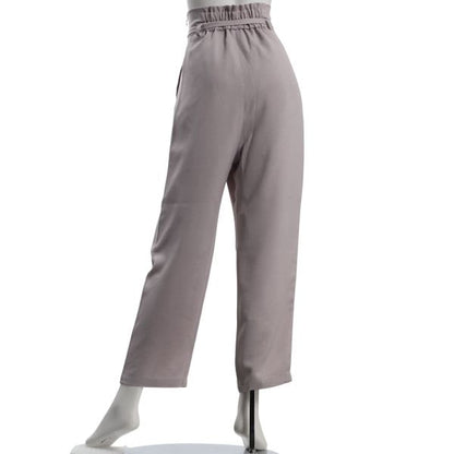 リネンライクラップ風ウエストリボンパンツ