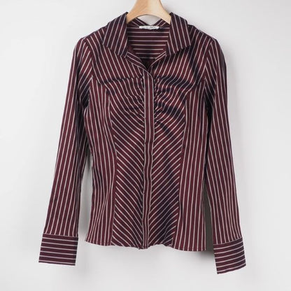 ダークストライプスタンドカラーシャツ