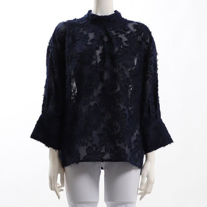 ジャガードスタンドカラーブラウス