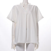 スタンドVネックブラウス