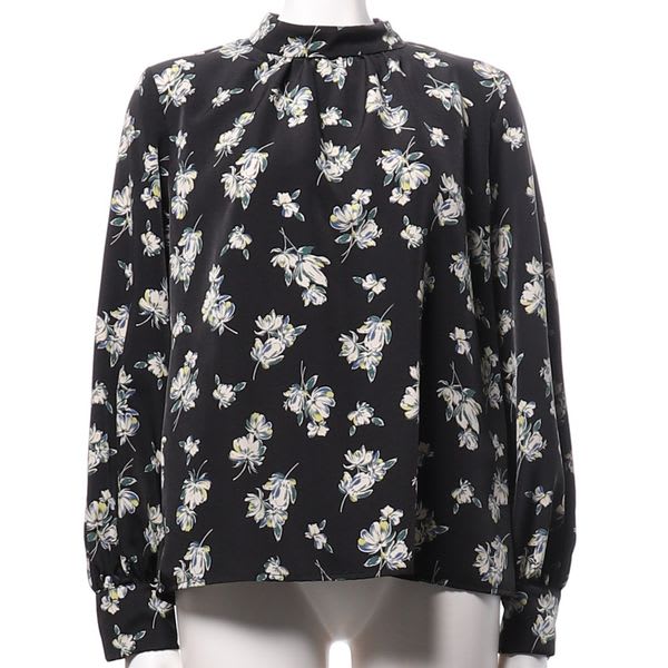 スタンドカラーフラワーブラウス