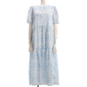 風景画プリントティアードワンピース