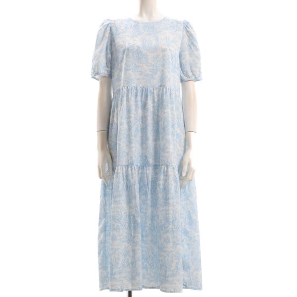 風景画プリントティアードワンピース