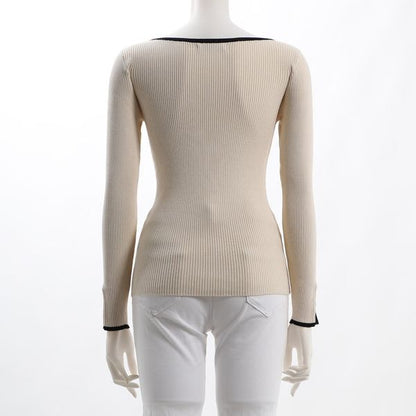 バイカラーデザインリブニット