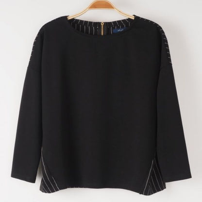 ストライプ柄切り替えジップデザインカットソー