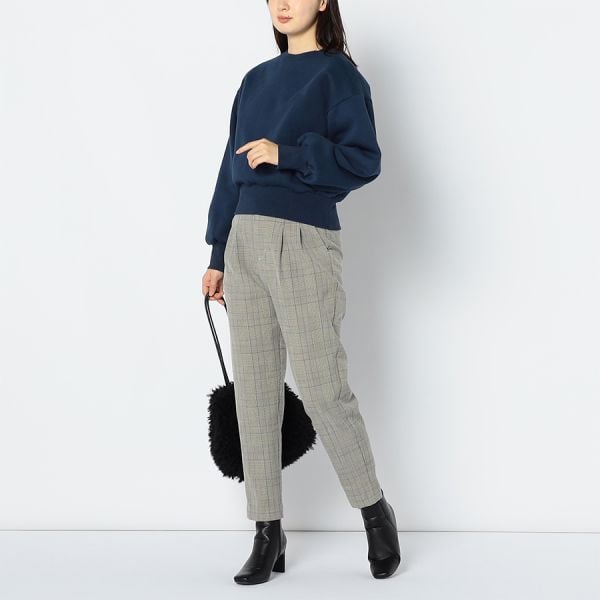 グレンチェックタック入りテーパードパンツ