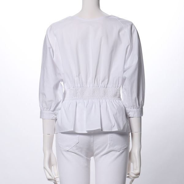 フロントボタンペプラムブラウス