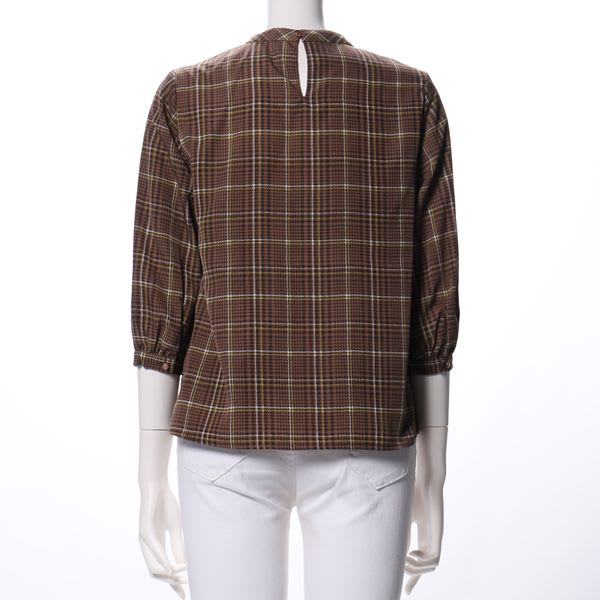 クラシカルチェックプリントボウタイブラウス