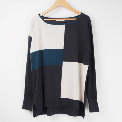 インターシャカラーブロッキングニット