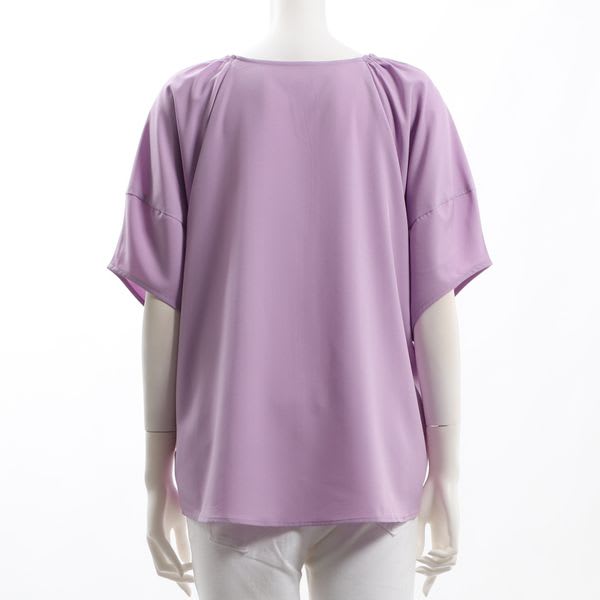 ふんわり袖オープンフロントネックブラウス