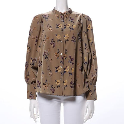 フラワープリントスタンドカラーブラウス