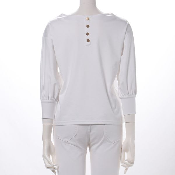 バックボタン飾り釦デザインドロップショルダーカットソー