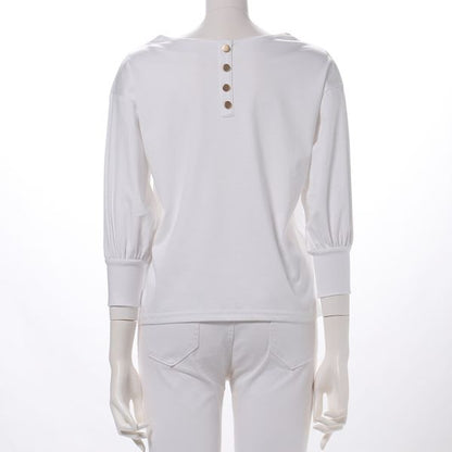 バックボタン飾り釦デザインドロップショルダーカットソー