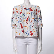 ギャザードネック花柄ブラウス