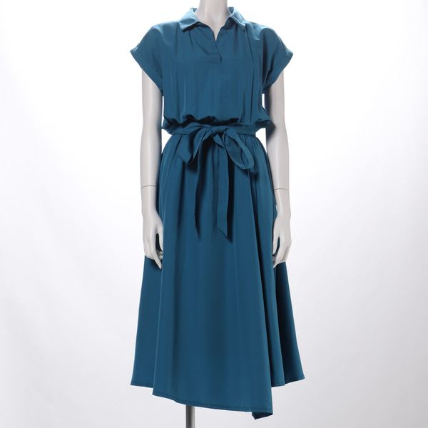 ウエストリボン付きスキッパーネックワンピース