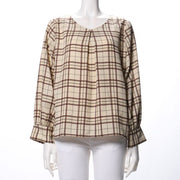 チェック柄タックネックブラウス