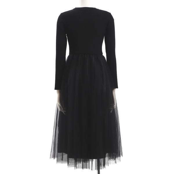 リブニットチュールドッキングワンピース