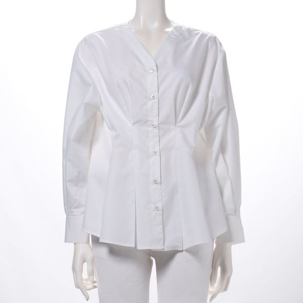 ウエスト切替えデザインVネックブラウス