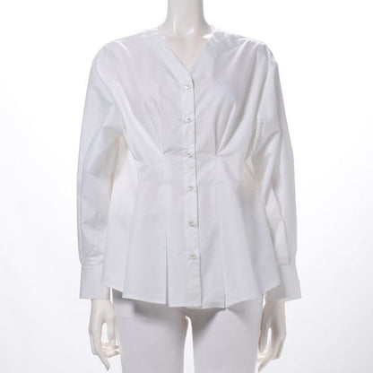 ウエスト切替えデザインVネックブラウス