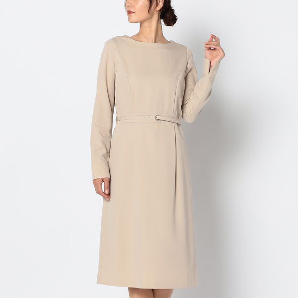 ベルト付きボートネックワンピース