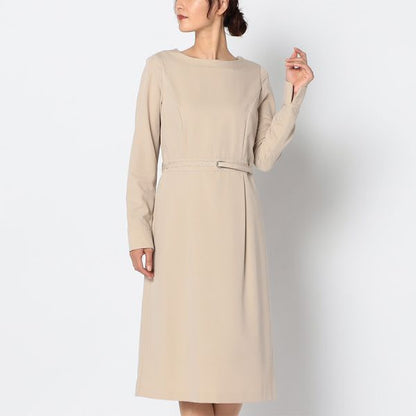 ベルト付きボートネックワンピース