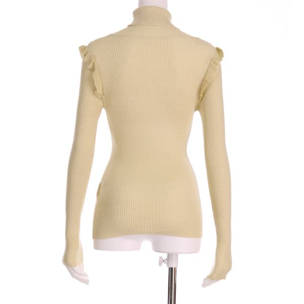 肩フリルデザインタートルネックニット