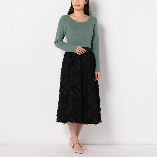 フリンジジャガードタックフレアスカート
