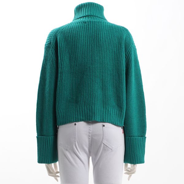 お袖折り返しデザインタートルネックニット