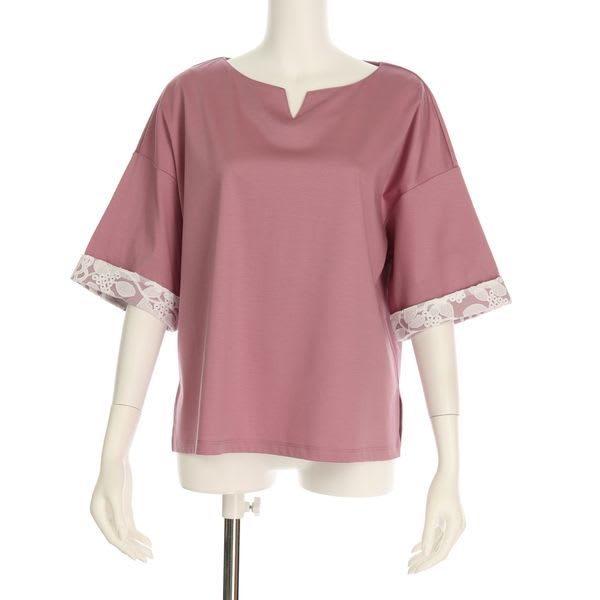 カフタン袖レースオープンフロントネックカットソー