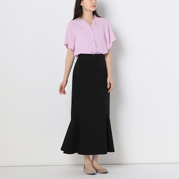 パールボタンフレアスリーブブラウス