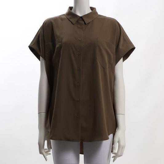 ポケットアクセントシャツカラーブラウス