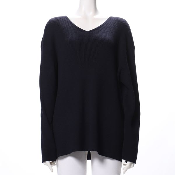 Vネックリブニット