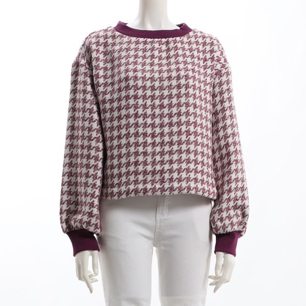 リブ切り替え千鳥柄ニット