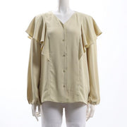 フリルデザインVネックブラウス