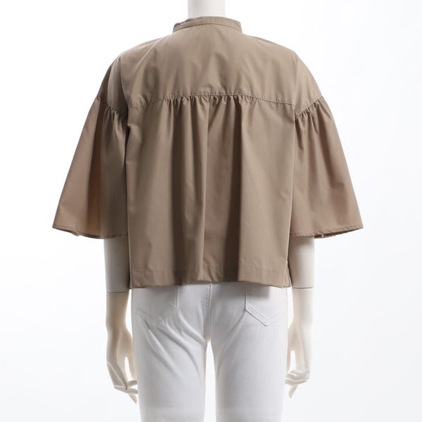 ボールドボタンフレアスリーブシャツブラウス