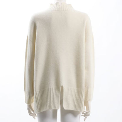 Vネックリブニット