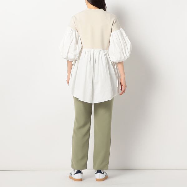 ボリュームスリーブ異素材切り替えブラウス