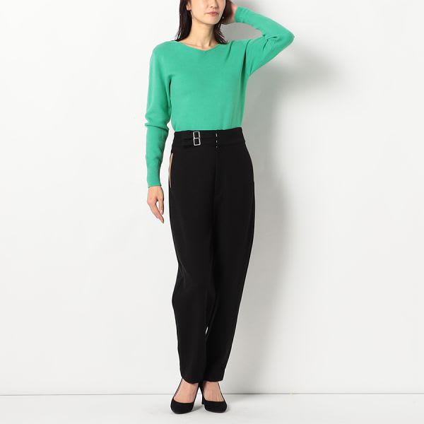 配色ベルトデザインテーパードパンツ