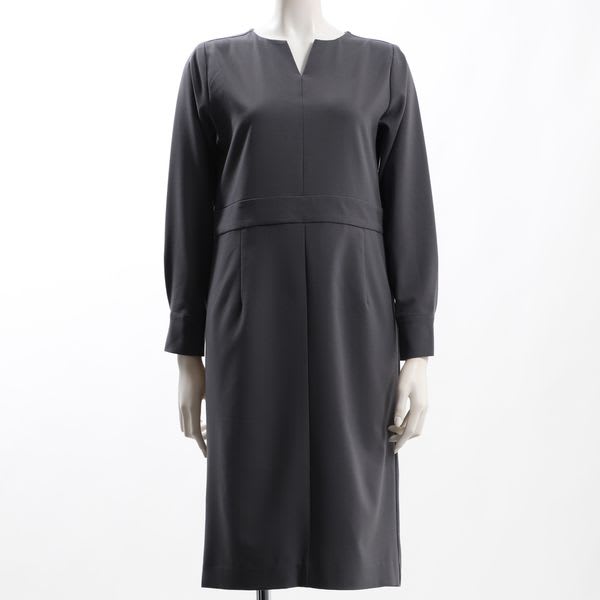 ウエスト切り替えラインオープンフロントネックワンピース