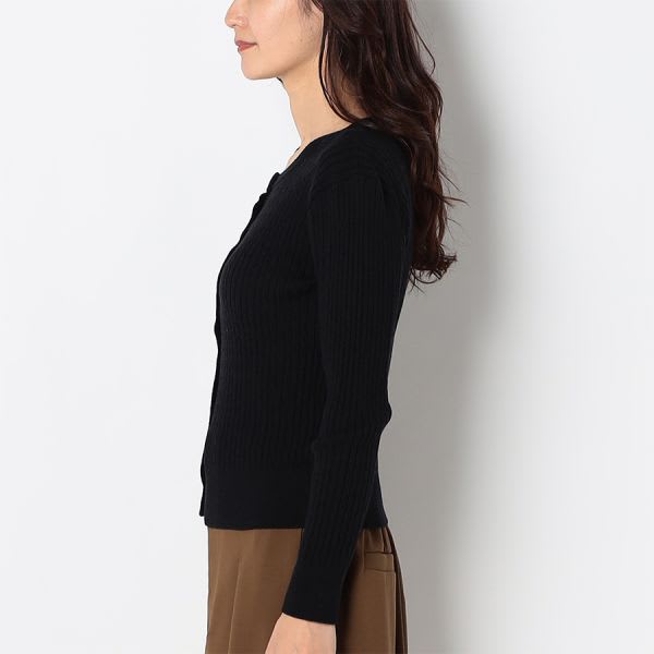 ゴールドボタンアクセントコンパクトクルーネックカーディガン