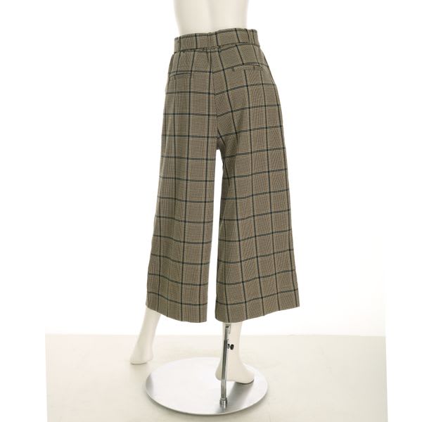 リボンベルト付きチェック柄ワイドパンツ