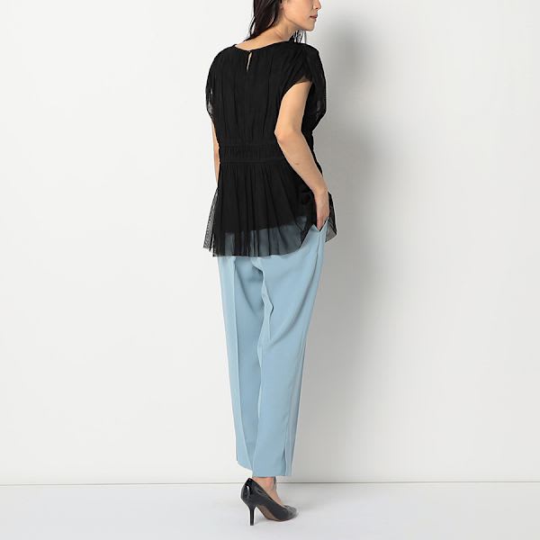 シアー素材ギャザーデザインブラウス