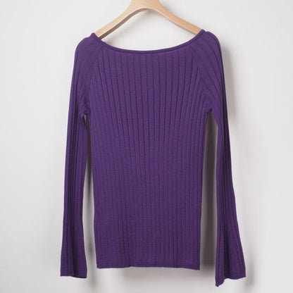 ワイドリブボートネックニット