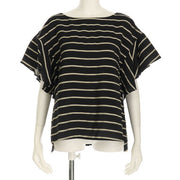 バックボタンデザインボーダー柄ブラウス