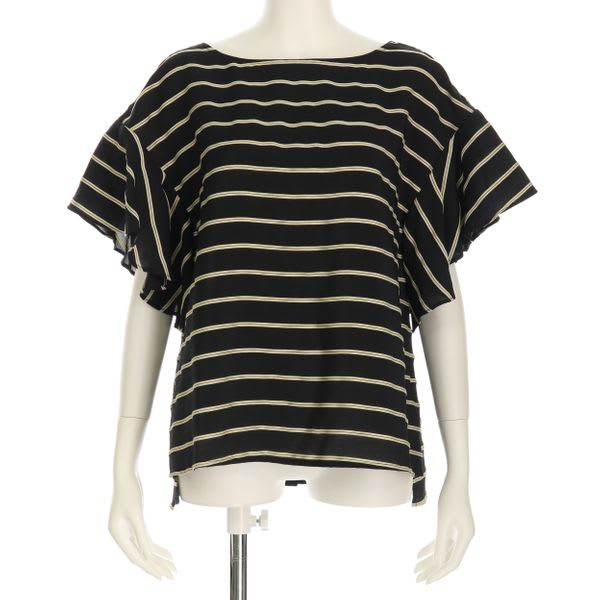 バックボタンデザインボーダー柄ブラウス