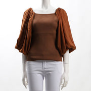 ボリュームスリーブ異素材切り替えニット