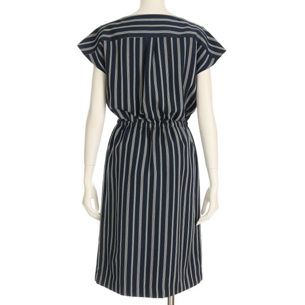 ボリツイルストライプウエストリボンデザインワンピース