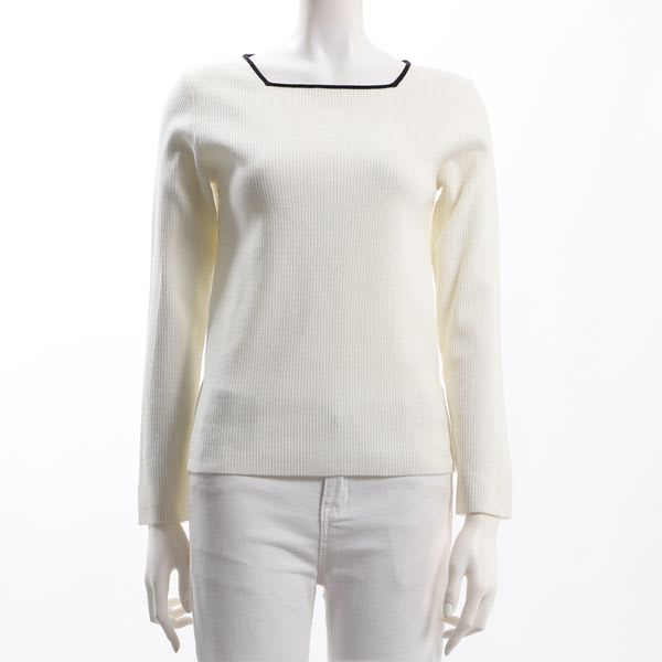 バイカラースクエアネックリブニット