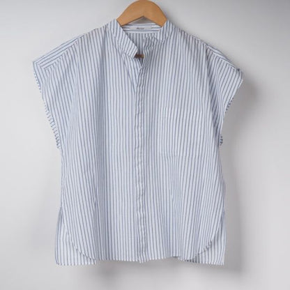 オープンフロントネックバンドカラーシャツ